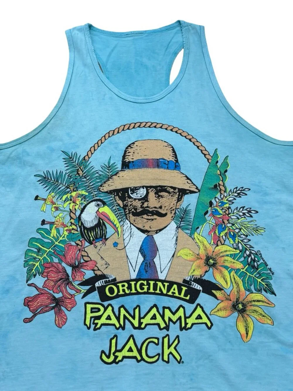 Vintage 1990s Panama Jack Tank Top Tropical Graphic Single Stitch Blue USA - Picture 2 of 5